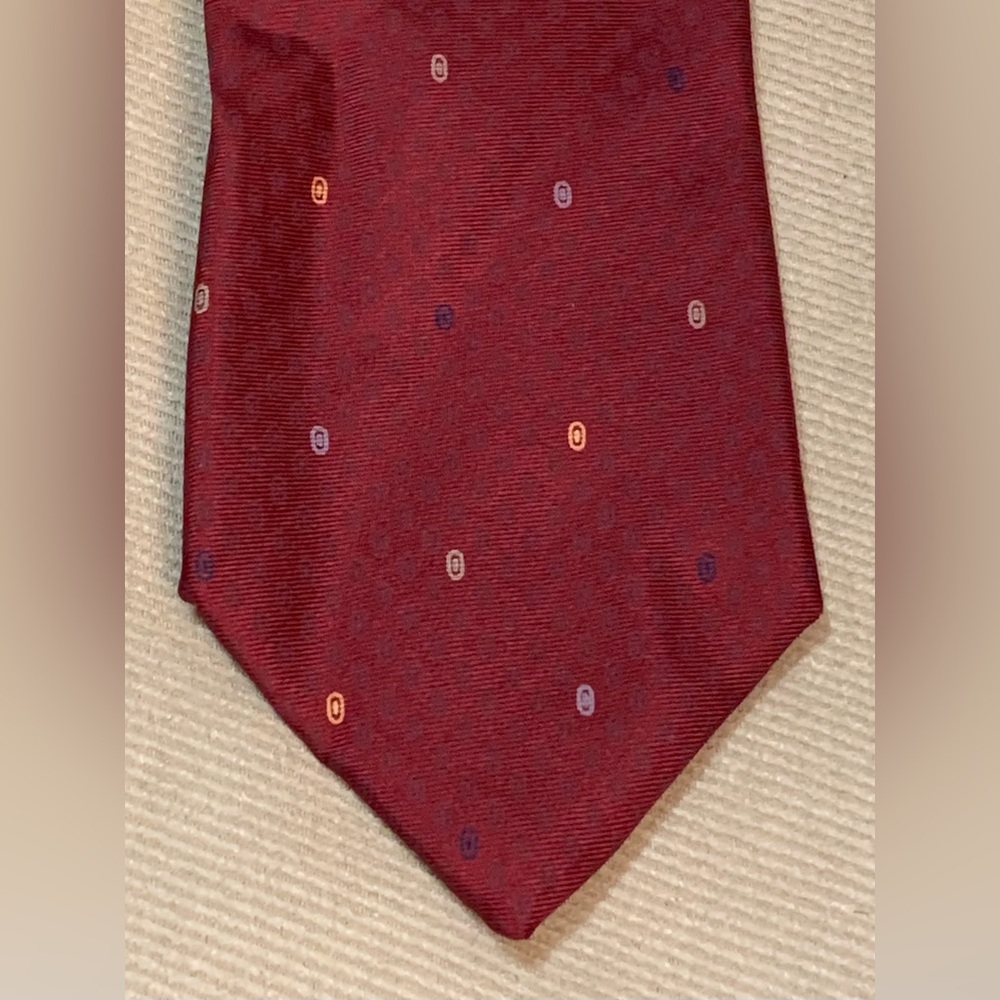 Vtg GIACOMO Italia Dark Red Silk Neck Tie w/Multicolor Oval Accents